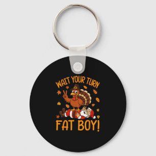 Wait Your Turn Funny Thanksgiving Turkey Santa Chr Key Ring