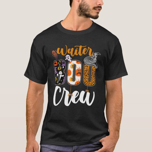 Waiter Boo Crew Ghost Funny Halloween Matching T-Shirt (Front)
