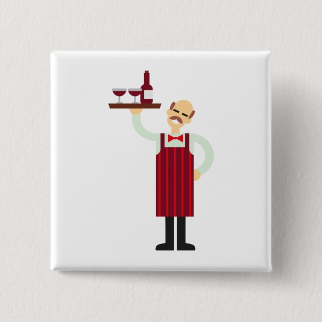 Waiter with wine 15 cm square badge (Front)