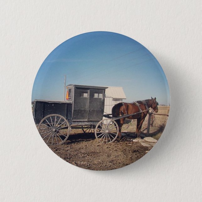 Waiting Amish Horse and Buggy 6 Cm Round Badge (Front)