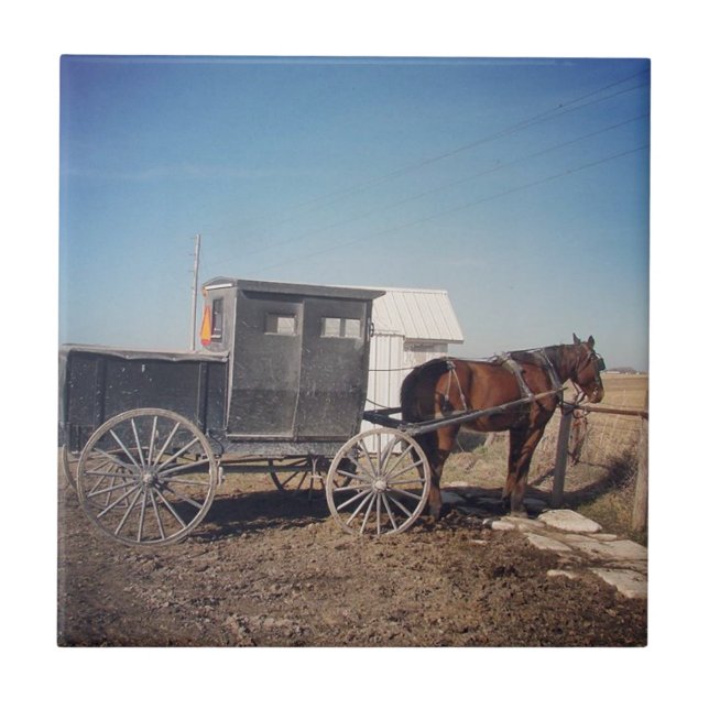Waiting Amish Horse and Buggy Ceramic Tile (Front)