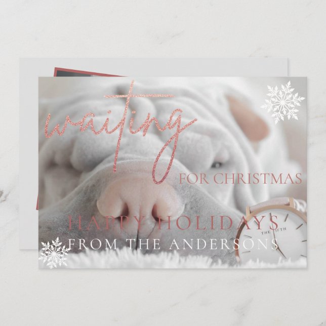 Waiting for Christmas Rose Gold Glitter Card (Front/Back)