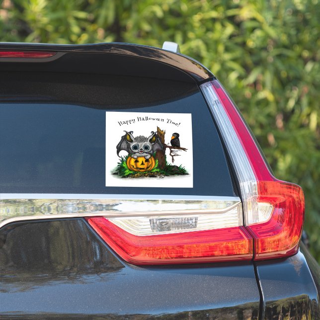 Waiting for Halloween , Cute Bat and Raven (Car Side)