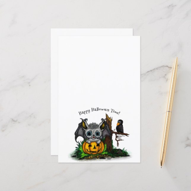 Waiting for Halloween , Cute Bat and Raven (Front/Back In Situ)