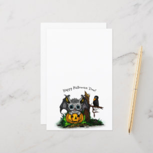 Waiting for Halloween , Cute Bat and Raven