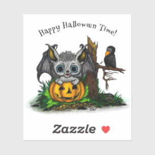Waiting for Halloween , Cute Bat and Raven
