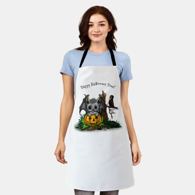 Waiting for Halloween , Cute Bat and Raven Apron (Worn)