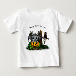 Waiting for Halloween , Cute Bat and Raven Baby T-Shirt
