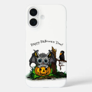 Waiting for Halloween , Cute Bat and Raven iPhone 16 Case