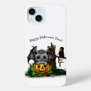 Waiting for Halloween , Cute Bat and Raven iPhone 15 Mini Case