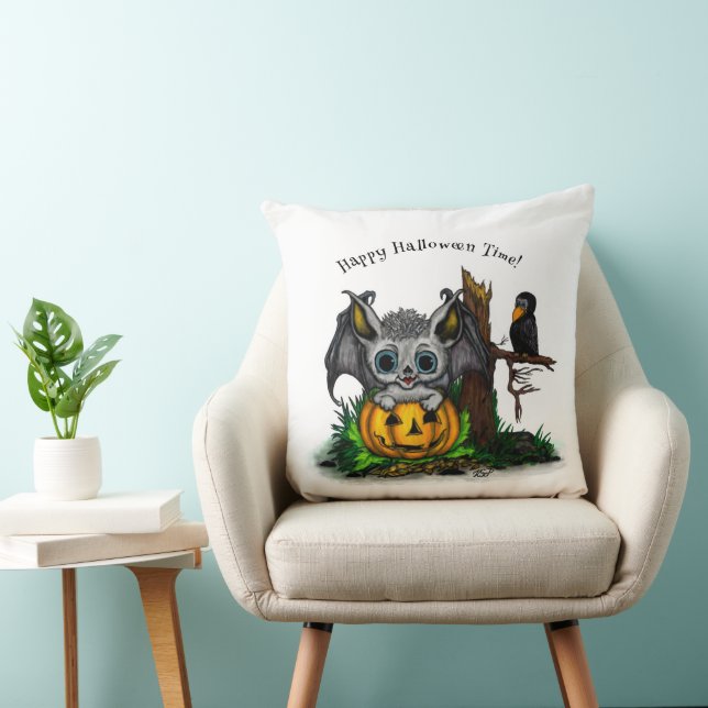 Waiting for Halloween , Cute Bat and Raven Cushion (Chair)