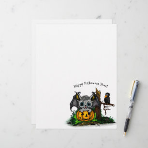 Waiting for Halloween , Cute Bat and Raven Custom Letterhead