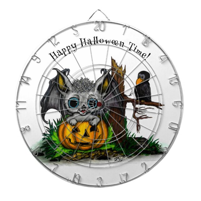Waiting for Halloween , Cute Bat and Raven Dartboard (Front)