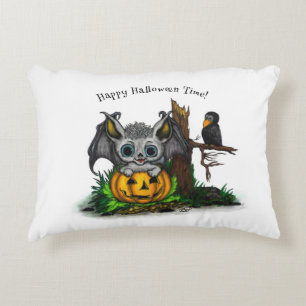 Waiting for Halloween , Cute Bat and Raven Decorative Cushion