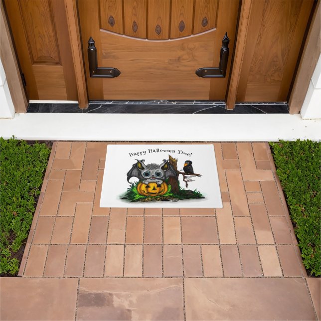 Waiting for Halloween , Cute Bat and Raven Doormat (Outdoor)