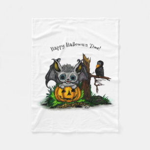 Waiting for Halloween , Cute Bat and Raven Fleece Blanket
