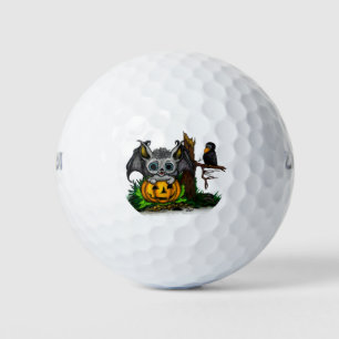 Waiting for Halloween , Cute Bat and Raven Golf Balls