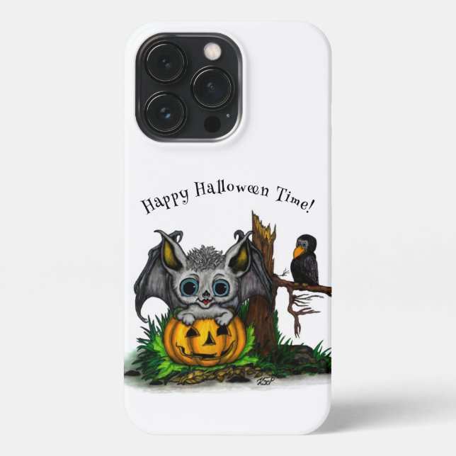 Waiting for Halloween , Cute Bat and Raven iPhone Case (Back)