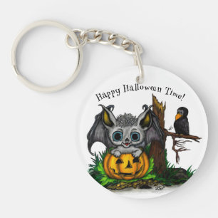 Waiting for Halloween , Cute Bat and Raven Key Ring