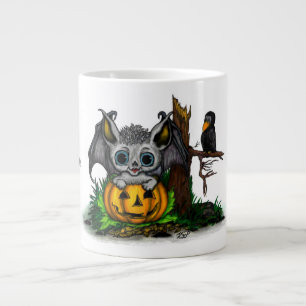 Waiting for Halloween , Cute Bat and Raven Large Coffee Mug