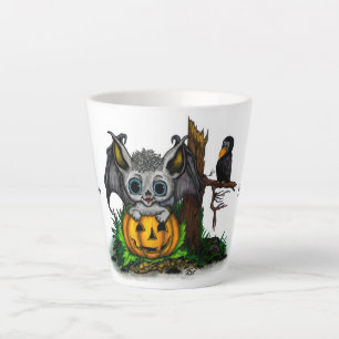 Waiting for Halloween , Cute Bat and Raven Latte Mug