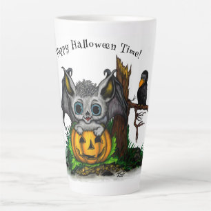 Waiting for Halloween , Cute Bat and Raven Latte Mug