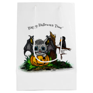 Waiting for Halloween , Cute Bat and Raven Medium Gift Bag
