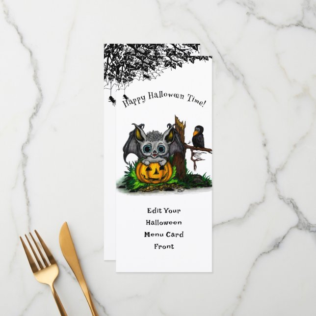 Waiting for Halloween , Cute Bat and Raven Menu (Front/Back In Situ)