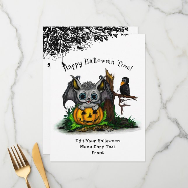 Waiting for Halloween , Cute Bat and Raven Menu (Front/Back In Situ)