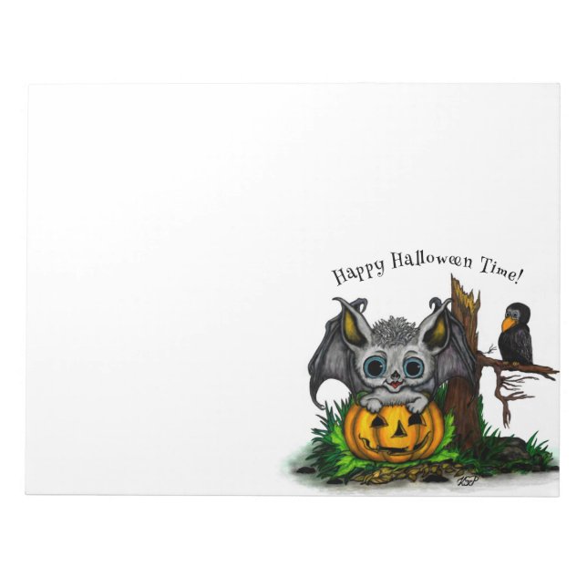 Waiting for Halloween , Cute Bat and Raven Notepad (Front)