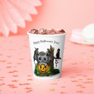 Waiting for Halloween , Cute Bat and Raven Paper Cups
