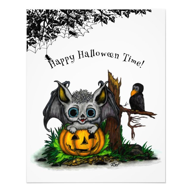 Waiting for Halloween , Cute Bat and Raven Photo Print (Front)