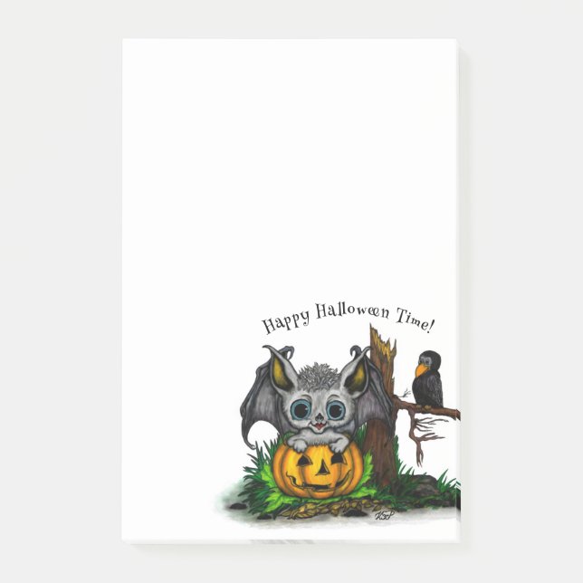 Waiting for Halloween , Cute Bat and Raven Post-it Notes (Front)