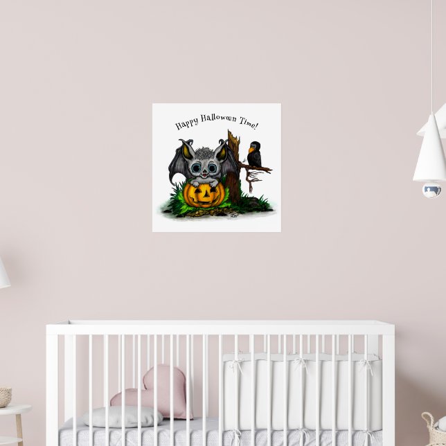 Waiting for Halloween , Cute Bat and Raven Poster (Nursery 2)