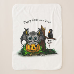 Waiting for Halloween , Cute Bat and Raven Sherpa Blanket