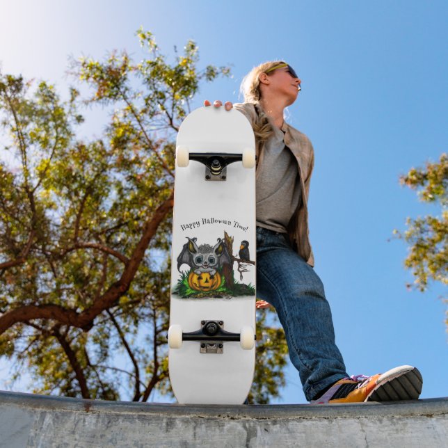 Waiting for Halloween , Cute Bat and Raven Skateboard (Outdoor 1)
