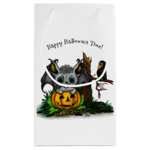 Waiting for Halloween , Cute Bat and Raven Small Gift Bag