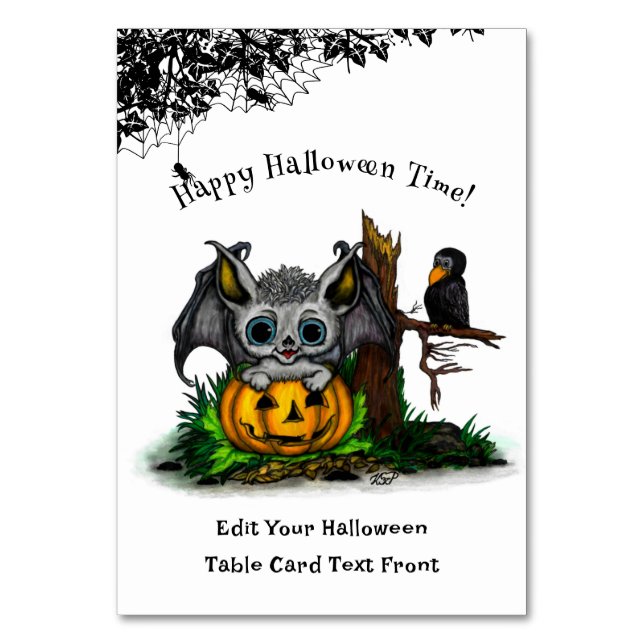 Waiting for Halloween , Cute Bat and Raven Table Number (Front)