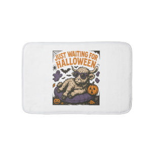 Waiting For Halloween Highland Cow Bath Mat