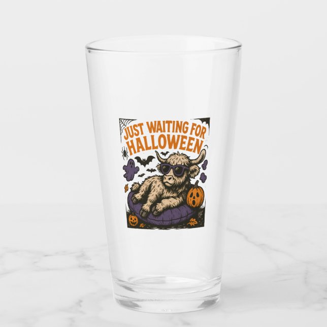 Waiting For Halloween Highland Cow Glass (Front)
