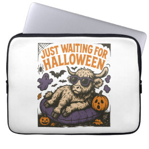 Waiting For Halloween Highland Cow Laptop Sleeve