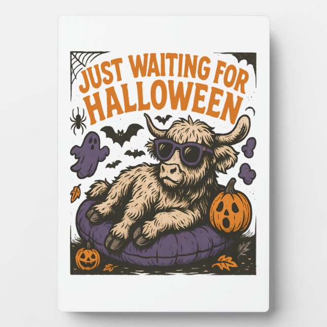 Waiting For Halloween Highland Cow Plaque (Front)