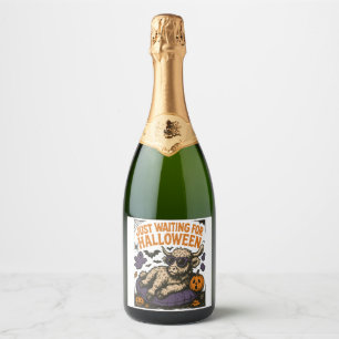 Waiting For Halloween Highland Cow Sparkling Wine Label