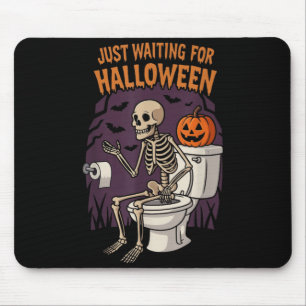Waiting for Halloween Skeleton Pumpkin Funny Mouse Pad