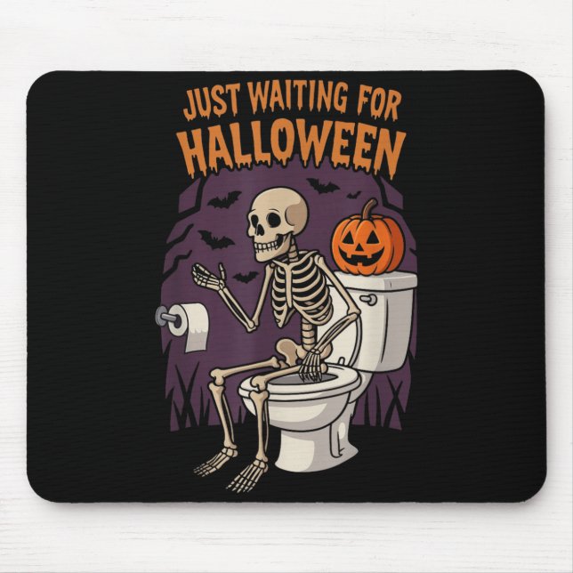 Waiting for Halloween Skeleton Pumpkin Funny Mouse Pad (Front)