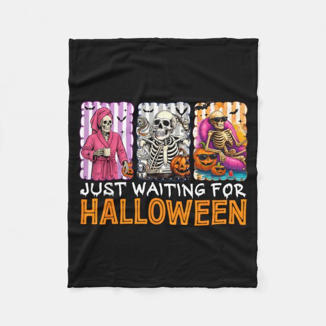 Waiting For Halloween Spooky Skeleton Jack O Fleece Blanket (Front)