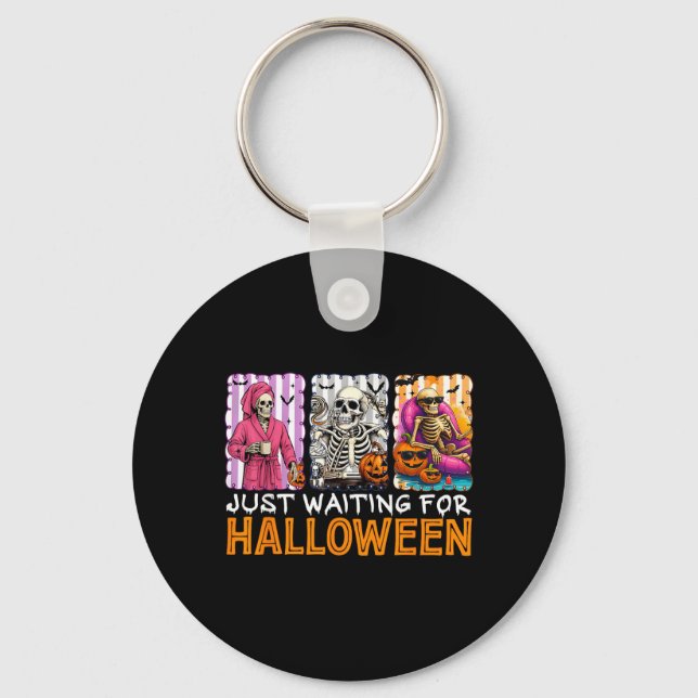 Waiting For Halloween Spooky Skeleton Jack O Key Ring (Front)