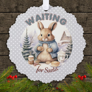 Waiting For Santa Adorable Bunny Rabbit Christmas Tree Decoration Card