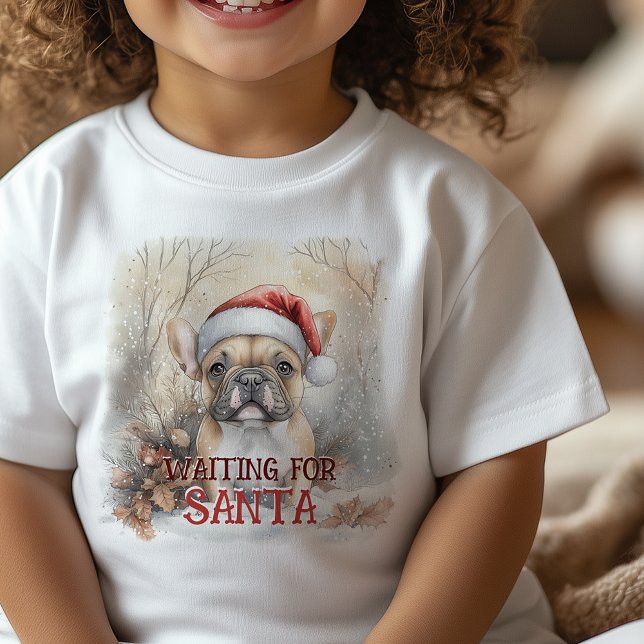 Waiting For Santa French Bulldog Cute Watercolor Baby T-Shirt (Waiting For Santa French Bulldog Cute Watercolor Baby T-Shirt. Change the message to personalize.)