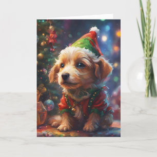 Waiting for Santa, Holiday Dog Greetings, Cute Pup